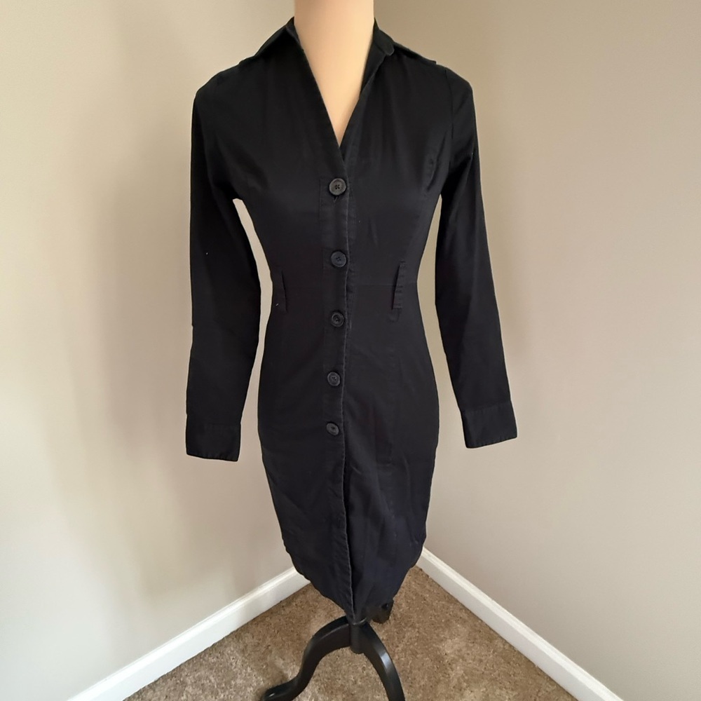 Limited Black Button-Front Long Sleeve Shirt Dress